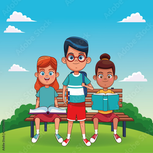Kids with books cartoons