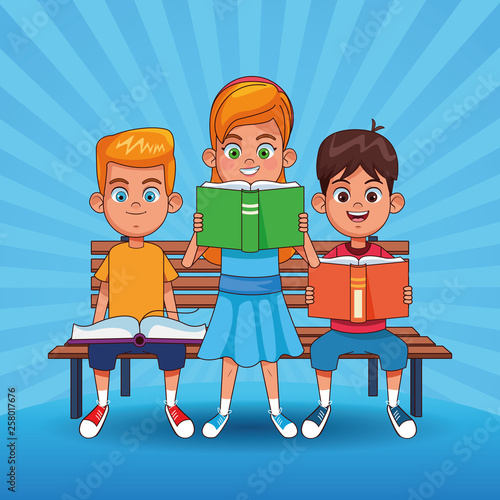 Kids reading books cartoons