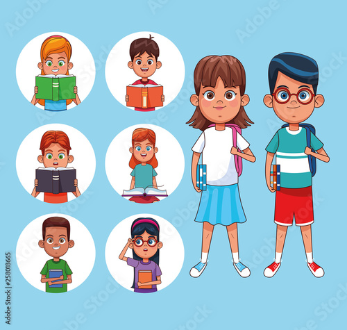 Kids reading books cartoons