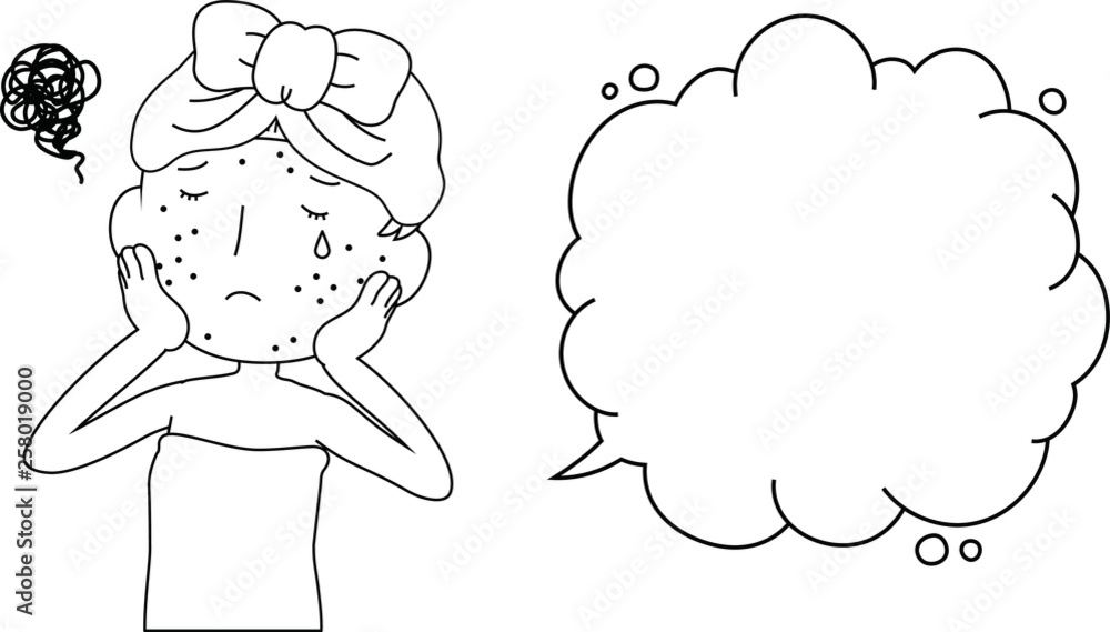 Illustration of a cute woman as after bathing with rough skin with Bubble Callout outline Illustration of a cute woman as after bathing with rough skin with Bubble Callout outline