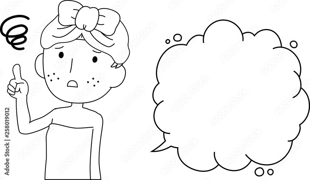 Illustration of a cute woman as after bathing with rough skin with Bubble Callout outline Illustration of a cute woman as after bathing with rough skin with Bubble Callout outline