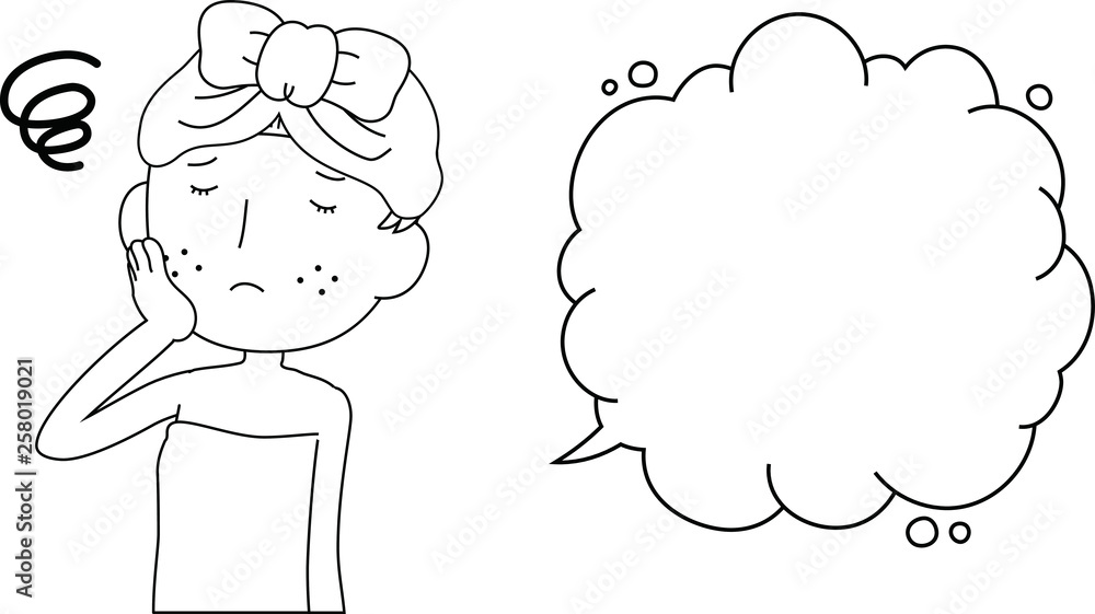 Illustration of a cute woman as after bathing with rough skin with Bubble Callout outline Illustration of a cute woman as after bathing with rough skin with Bubble Callout outline