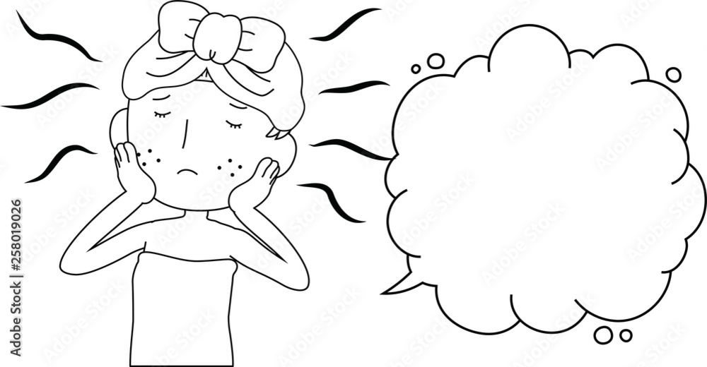 Illustration of a cute woman as after bathing with rough skin with Bubble Callout outline Illustration of a cute woman as after bathing with rough skin with Bubble Callout outline
