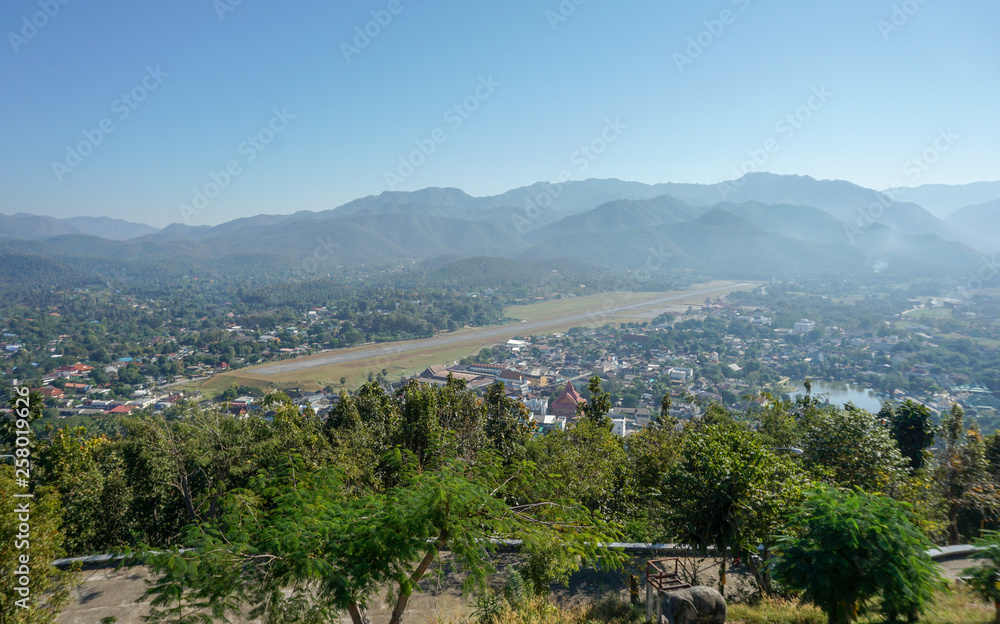 Fototapeta premium Beautiful landscape of ancient temple in Wat Phra That Doi Kong Mu Temple, Maehongson, Thailand