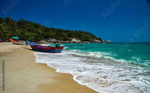 Longboats on the Coast of Ko Phagnan Island in Thailand © Alisha