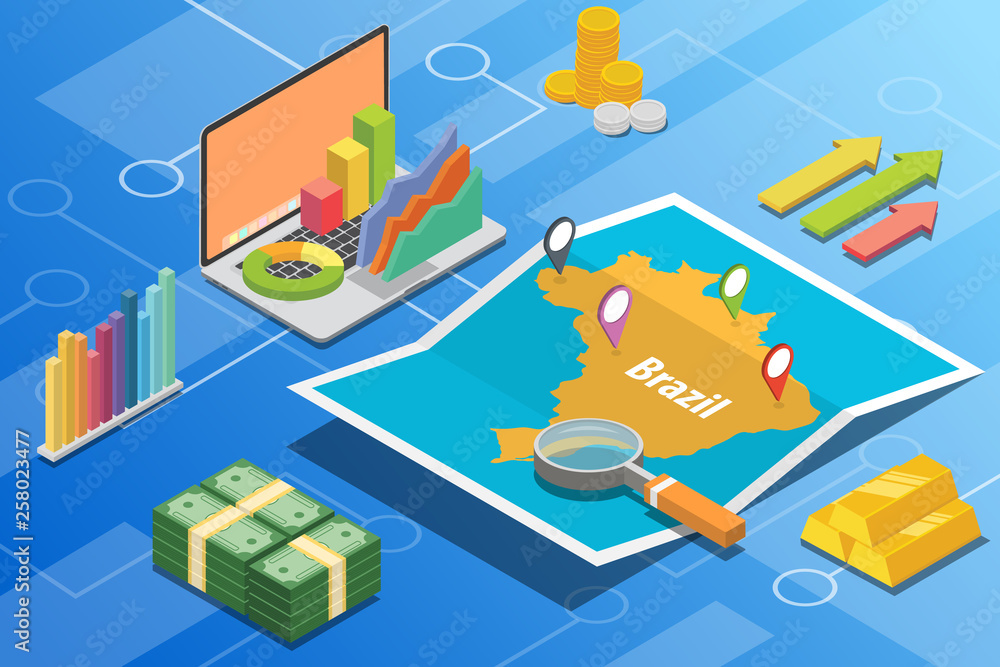Φωτογραφία brazil isometric business economy growth country with map and finance condition