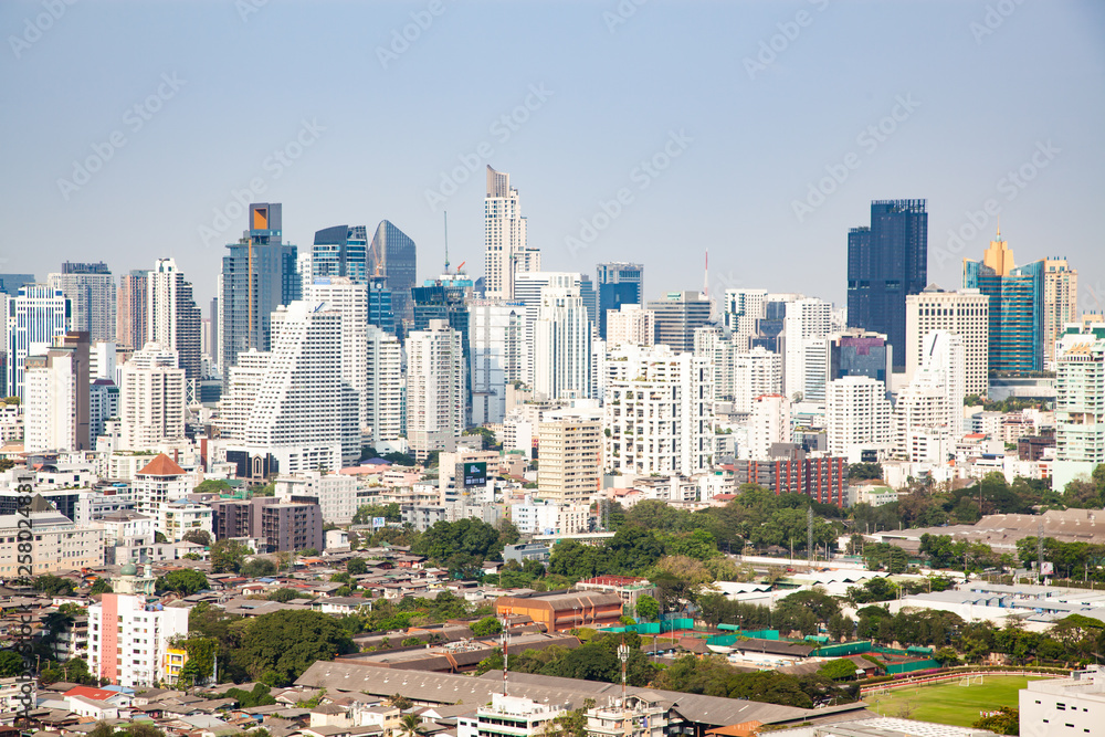 high buildings panorama downtown of Bangkok City and Lumpini park Thailand