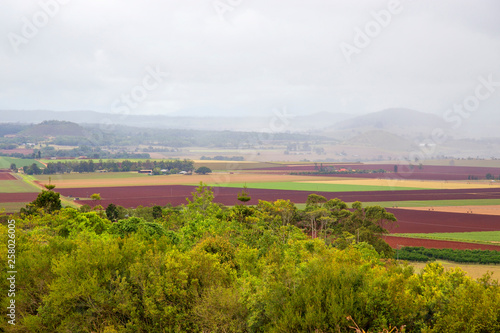 View from Hallorans Hill Lookout Park, on a rainy day, near Atherton in Tropical North Queensland, Australia