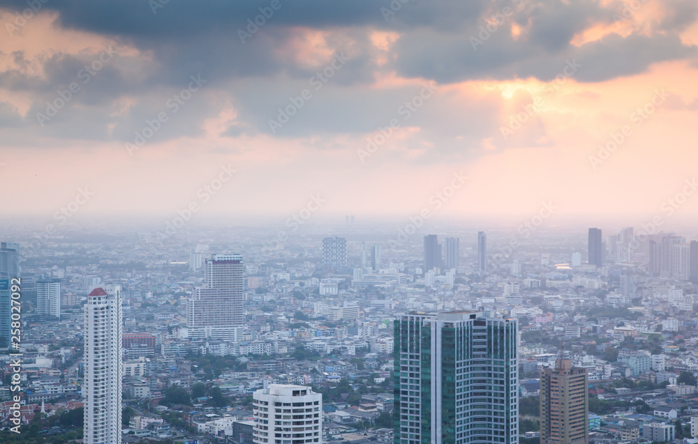 aerial view of Bangkok City skyscrapers with King Power MahaNakhon building Thailand