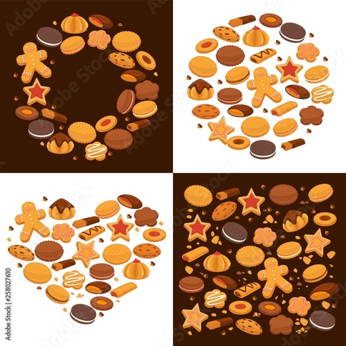 Pastry and bakery food emblem templates shapes cookies