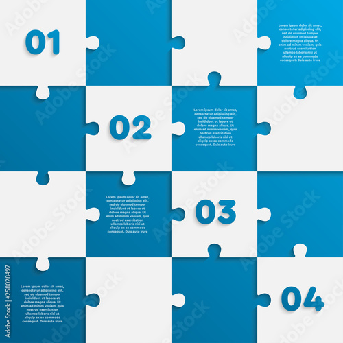 Vector jigsaw puzzle info graphic 16 step or part.