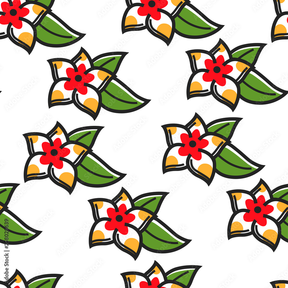 Fototapeta premium Plumeria Hawaiian symbol flower seamless pattern plant