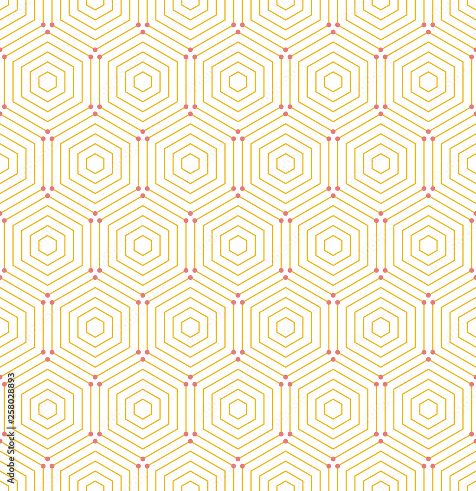 Geometric abstract vector hexagonal background. Geometric modern red and golden ornament. Seamless modern pattern Geometric abstract vector hexagonal background. Geometric modern red and golden ornament. Seamless modern pattern