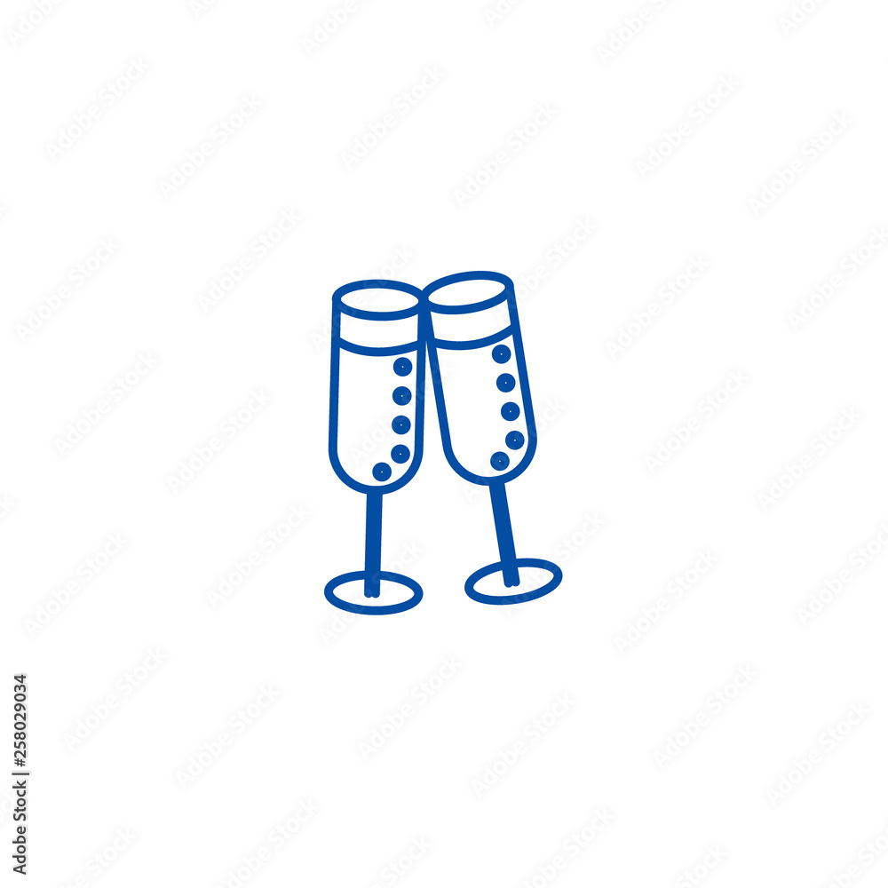 Fotografie Cheers,wine glasses line concept icon