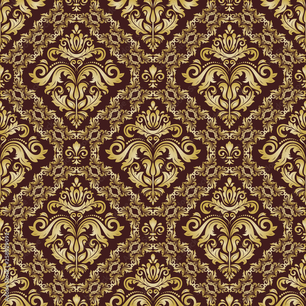 Classic seamless vector pattern. Damask orient brown and golden ornament. Classic vintage background. Orient ornament for fabric, wallpaper and packaging