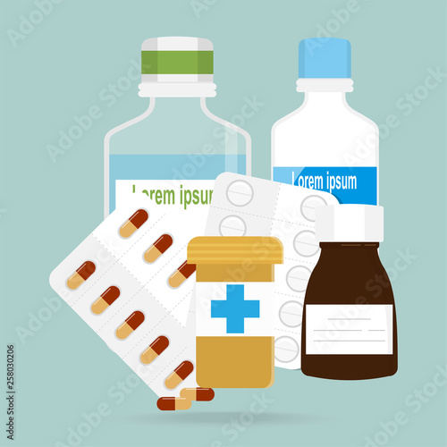 Medicine capsules, Pills icon. Medical illustration