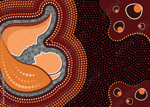 Aboriginal dot art vector painting - Mother and child concept