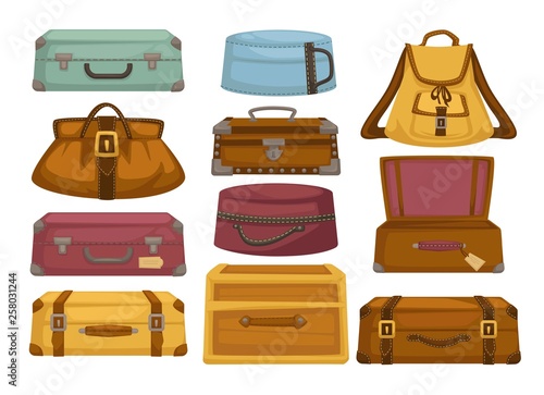Baggage backpack and handbag suitcases luggage isolated bags