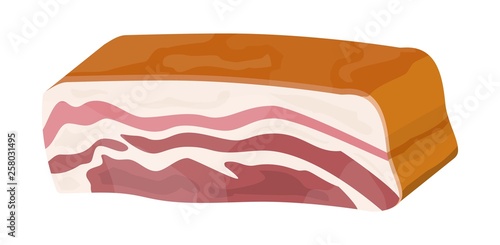 Smoked ham isolated. Piece of delicious pork bacon. Meat gourmet product. Vector illustration in flat style