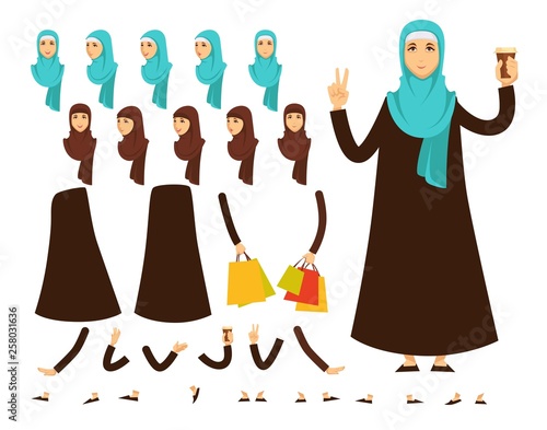 Arab woman constructor heads and body parts isolated character
