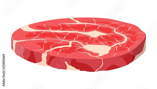 Beef tenderloin. Pork knuckle. Slice of steak, fresh meat. Uncooked pork chop. Vector illustration in flat style