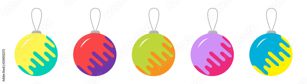 Obraz premium Christmas ball set line. Happy New Year. White background. Isolated. Flat design style.