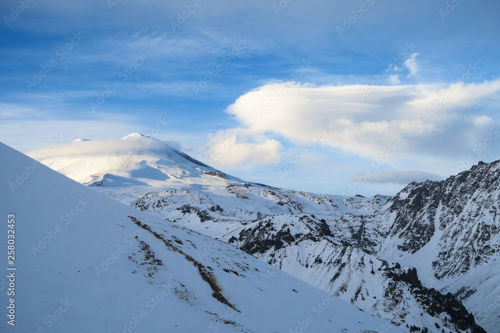 Elbrus mountain ridge landscape in the Caucasus region