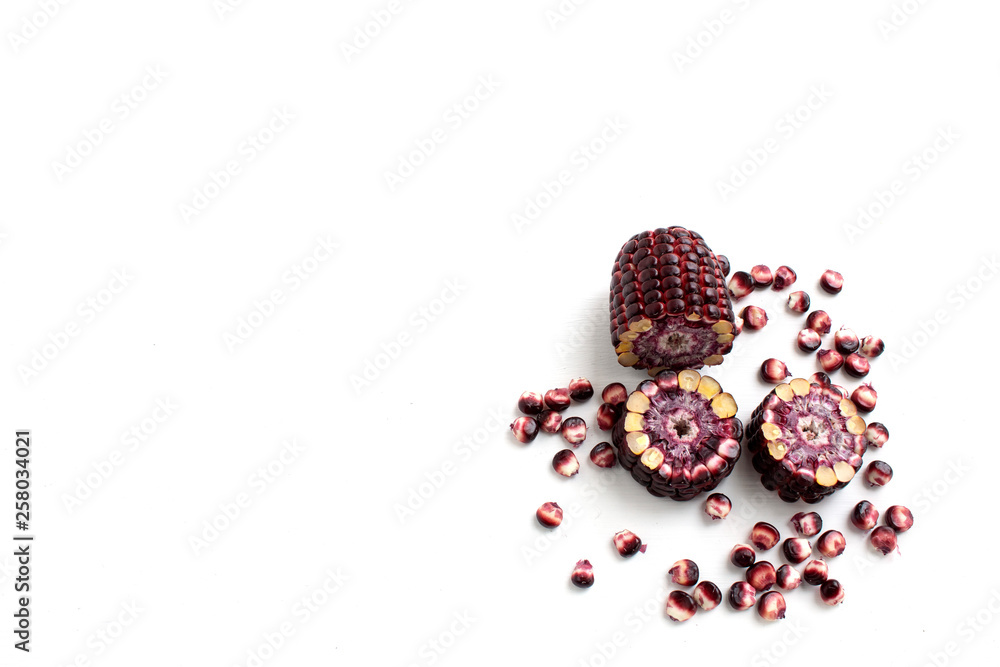 Red sweet corn isolated on white background, Siam Ruby Qreen corn Red sweet corn isolated on white background, Siam Ruby Qreen corn