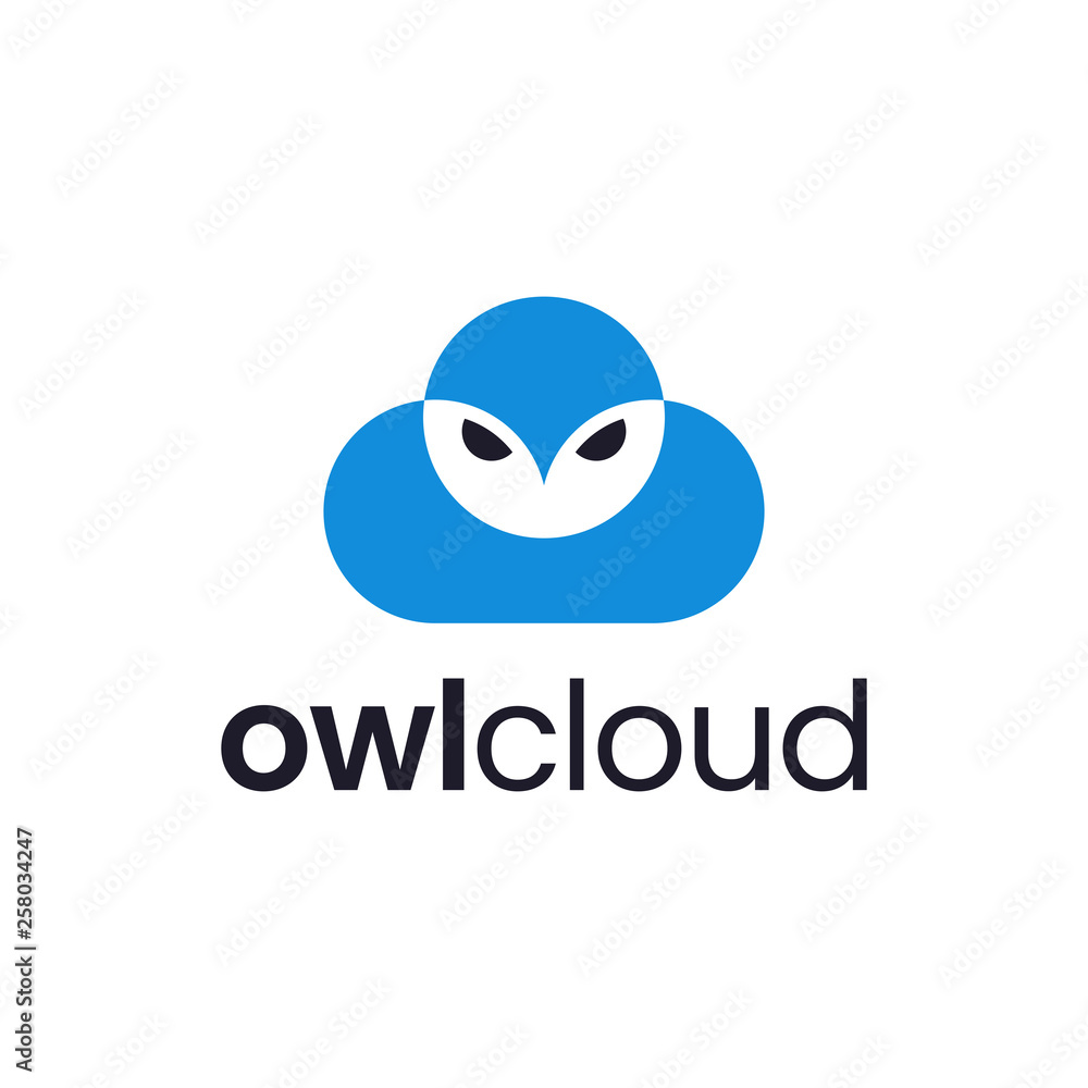 Obraz premium owl bird animal with cloud logo design template