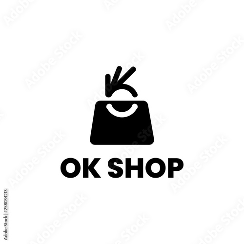 ok hand with shopping bag logo design concept