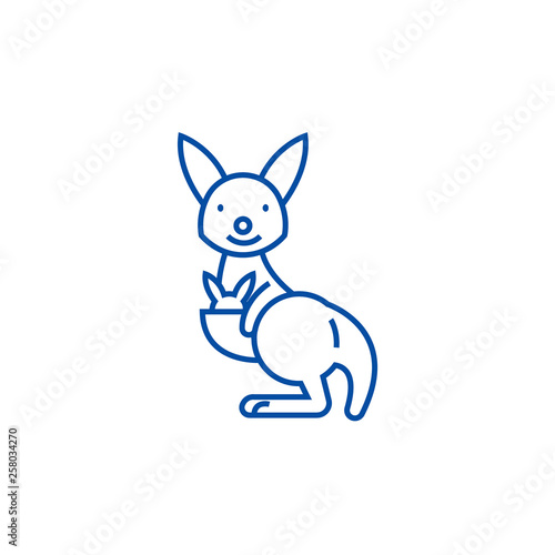 Cute kangaroo line concept icon. Cute kangaroo flat  vector website sign, outline symbol, illustration.