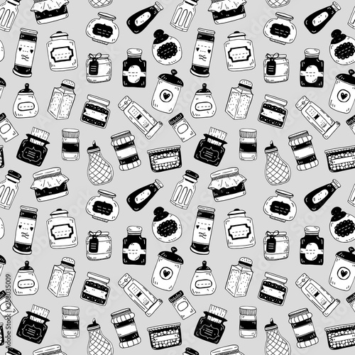 hand draw vector condiment bottle sketch seamless