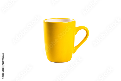 Yellow coffee cup isolated on white background