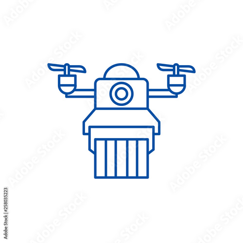 Delivery by drones line concept icon. Delivery by drones flat  vector website sign, outline symbol, illustration.