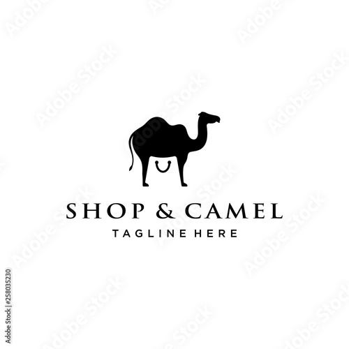 illustration logo combination from shopping bag with camel logo design concept