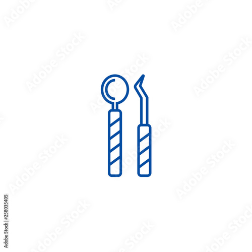 Dentist tools line concept icon. Dentist tools flat  vector website sign, outline symbol, illustration.