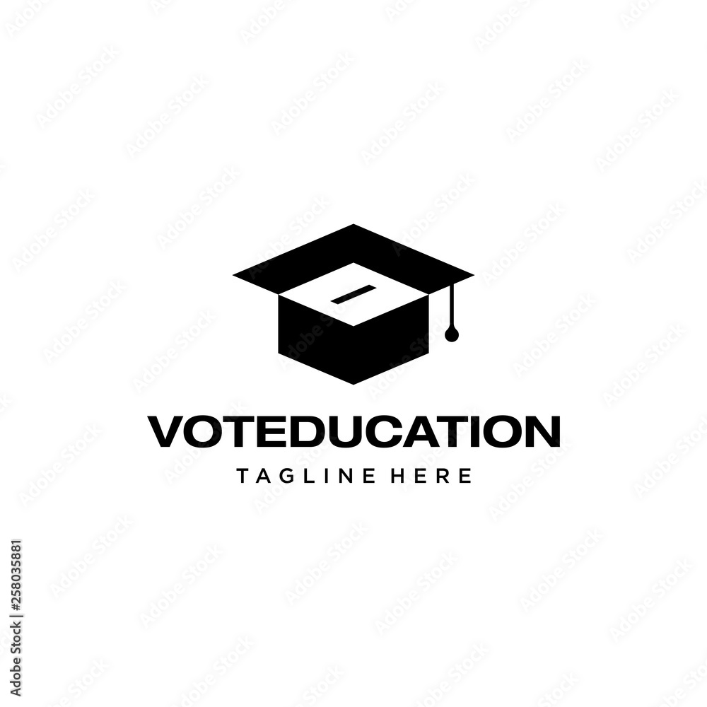 illustration logo combination from vote box with education hat logo design concept illustration logo combination from vote box with education hat logo design concept