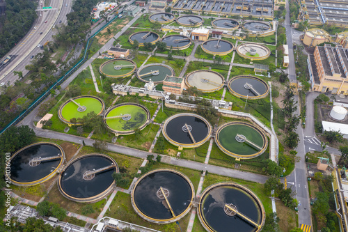 Top down view of Hong Kong Sewage treatment plant