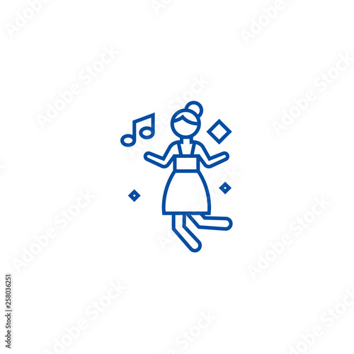 Disco dancing girl line concept icon. Disco dancing girl flat  vector website sign, outline symbol, illustration.