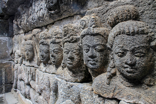 detail of buddhist carved relief in borobudur temple at magelang, Java, Indonesia