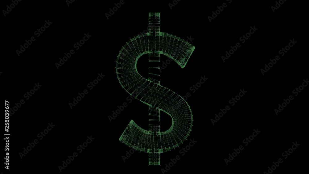 Obraz premium 3d rendering dolar sign wireframe high poly mesh