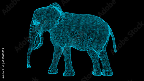 3d rendering elephant wireframe high poly mesh