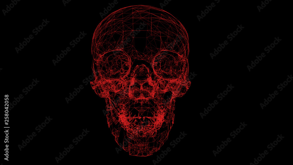 3d rendering red skull wireframe high poly mesh 3d rendering red skull wireframe high poly mesh