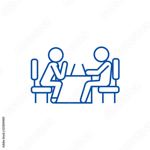 Psychologist and patient line concept icon. Psychologist and patient flat  vector website sign, outline symbol, illustration.