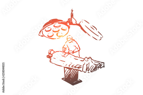 Surgery, doctor, patient, operating, hospital concept. Hand drawn isolated vector.