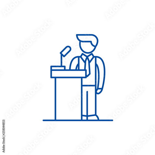Public performance line concept icon. Public performance flat  vector website sign, outline symbol, illustration.