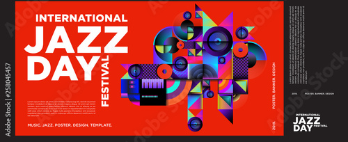 Canvas Print Vector colorful international jazz day poster and banner
