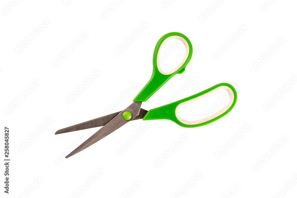 Green scissors isolated on white background Green scissors isolated on white background