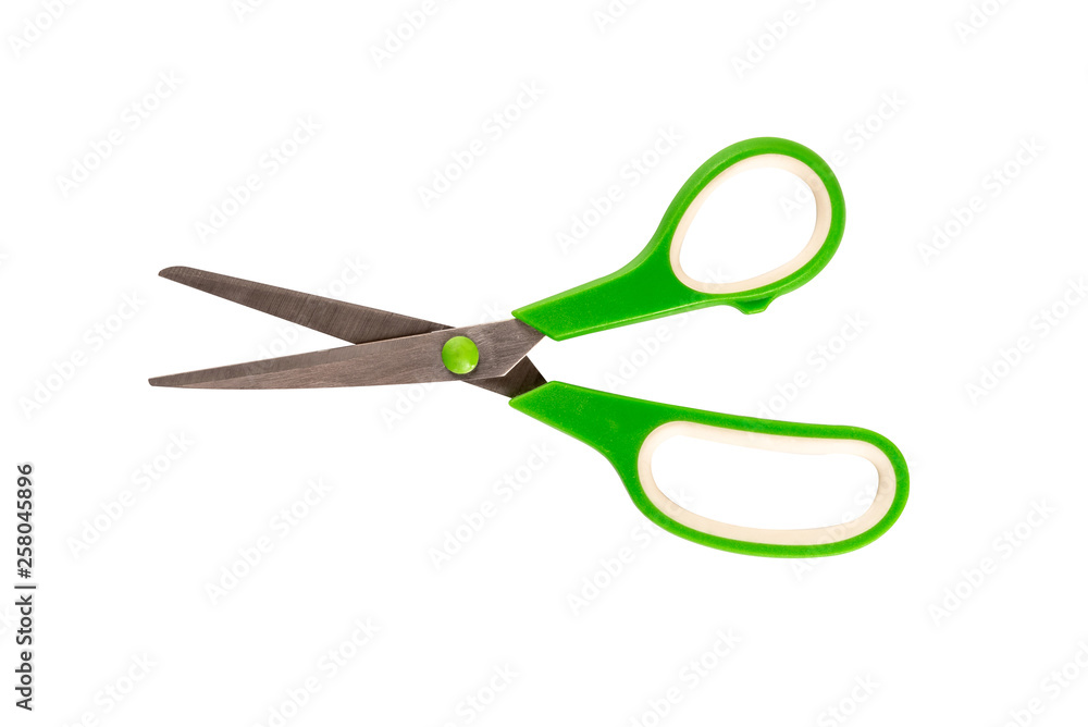 Green scissors isolated on white background Green scissors isolated on white background