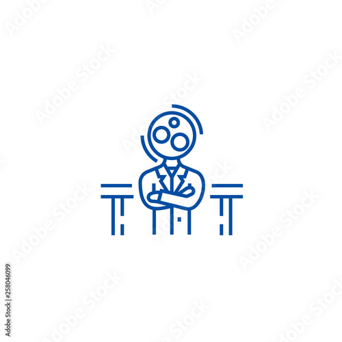 Recruitment officer,analytics manager line concept icon. Recruitment officer,analytics manager flat  vector website sign, outline symbol, illustration.